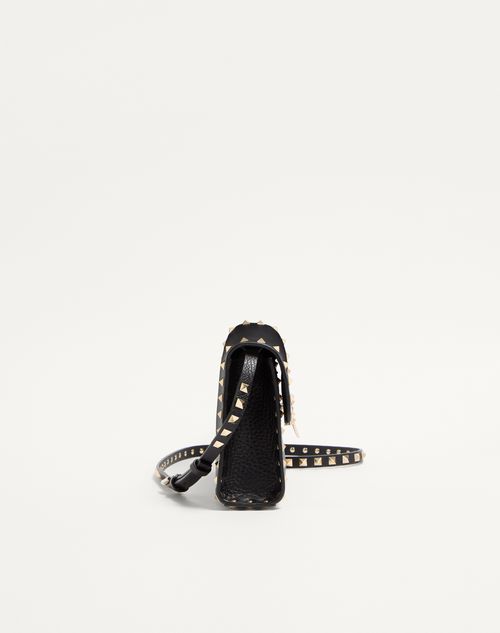 Valentino Garavani - Small Rockstud Grainy Calfskin Crossbody Bag - Black - Woman - Shoulder Bags